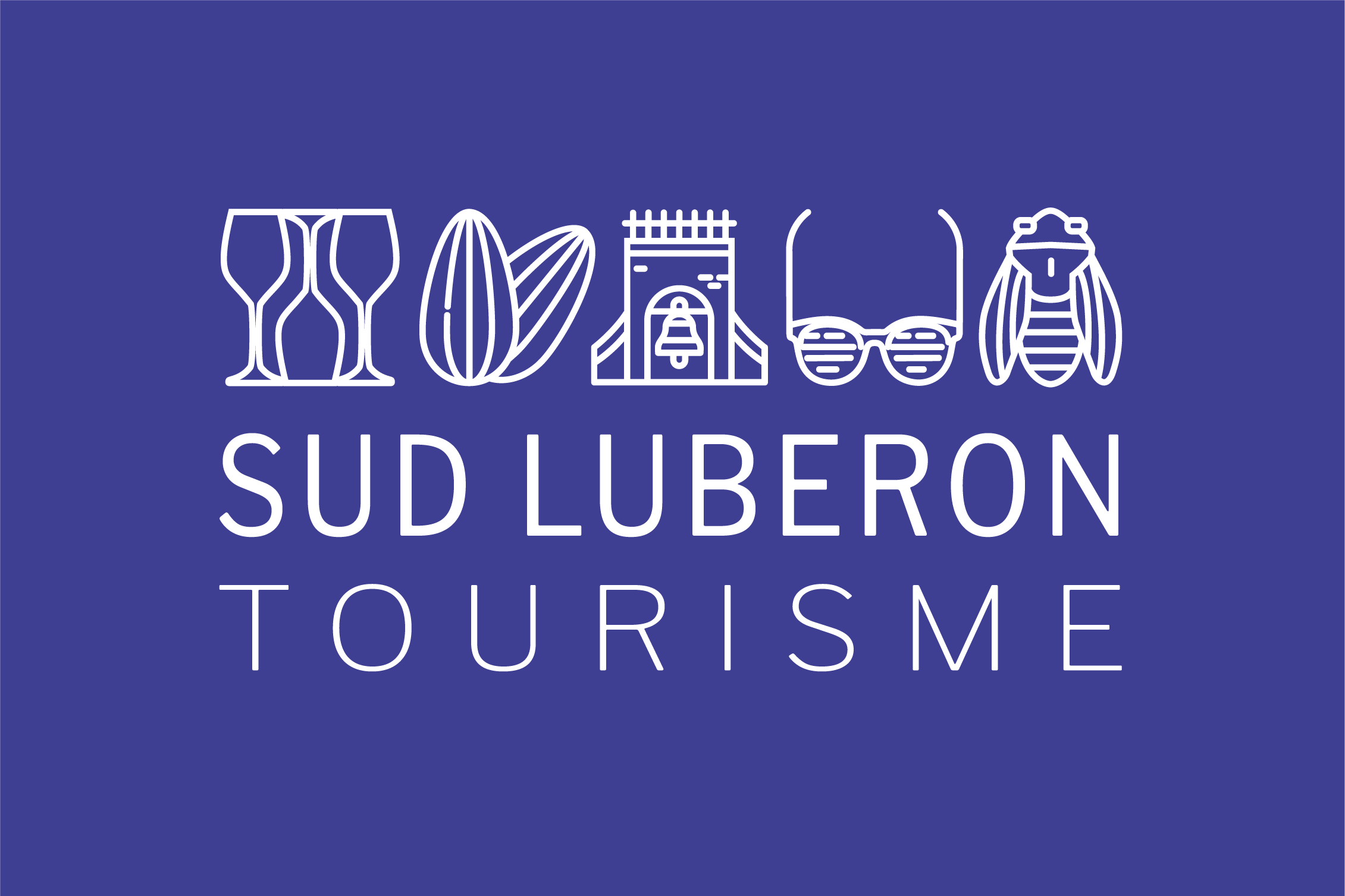 01. Logo Sud Luberon Tourisme Blanc fond bleu véctorisé